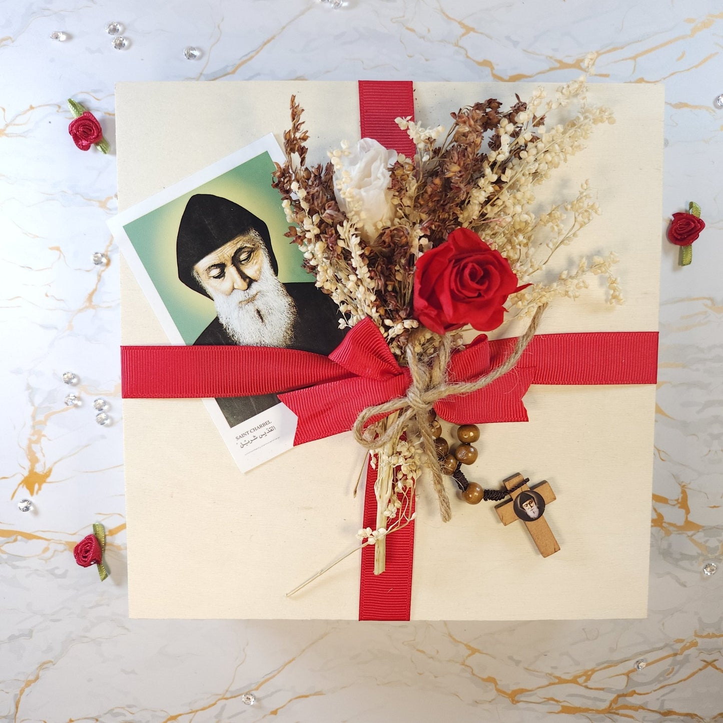 Saint Charbel, Cedar of Lebanon Box (Ex Indumentis) - Our Lady of Gifts
