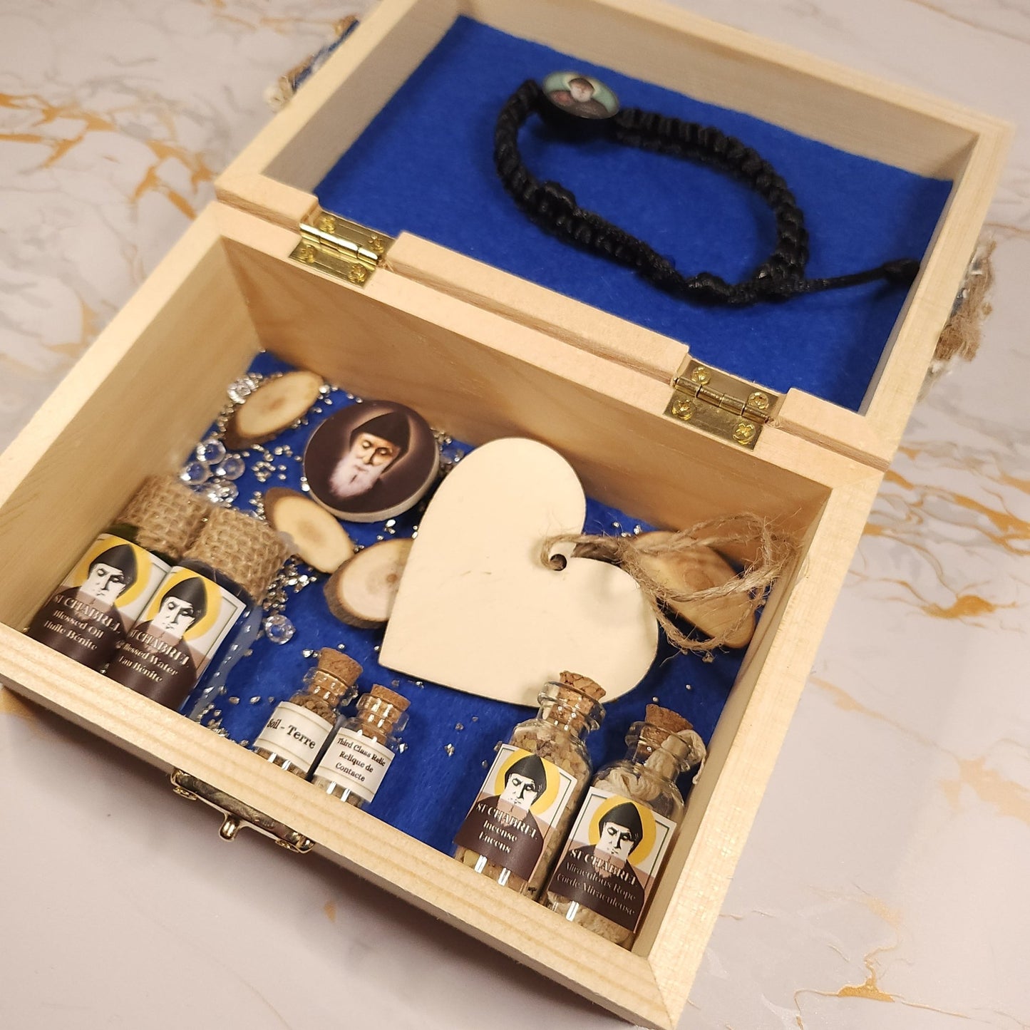 Saint Charbel Wooden Treasure Box (include relic bracelet) - Our Lady of Gifts