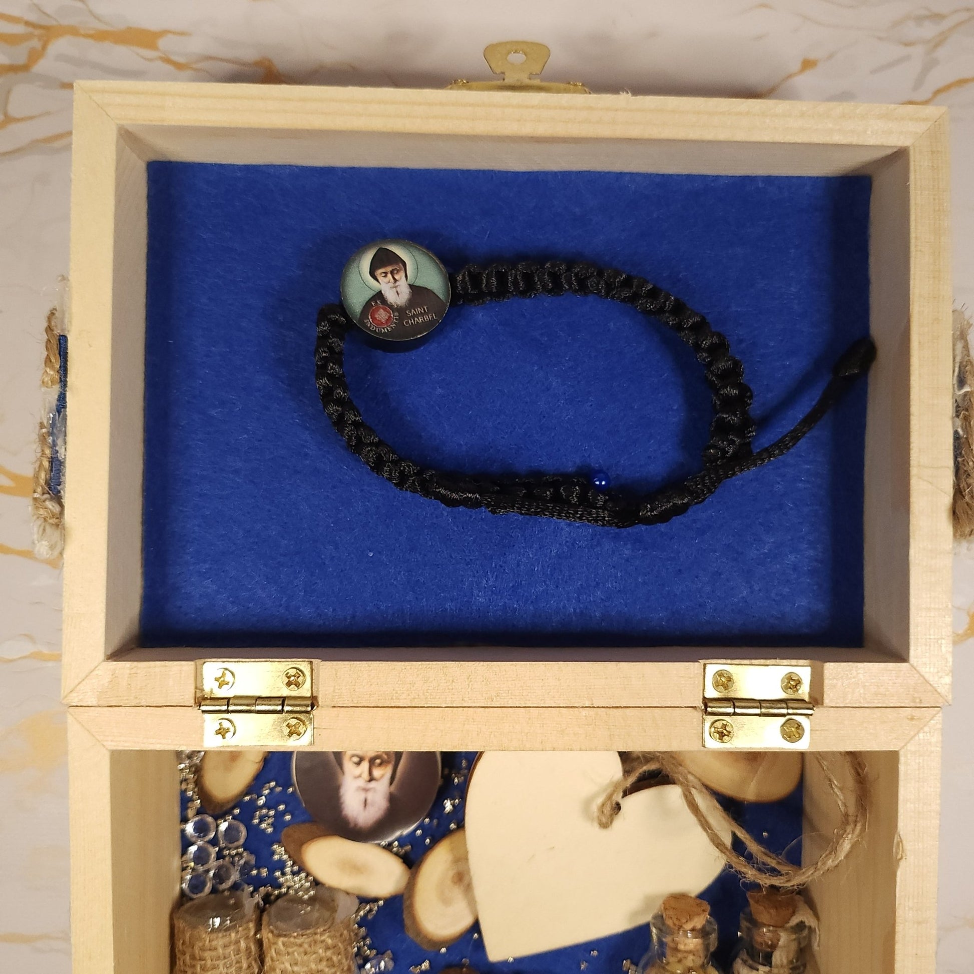 Saint Charbel Wooden Treasure Box (include relic bracelet) - Our Lady of Gifts