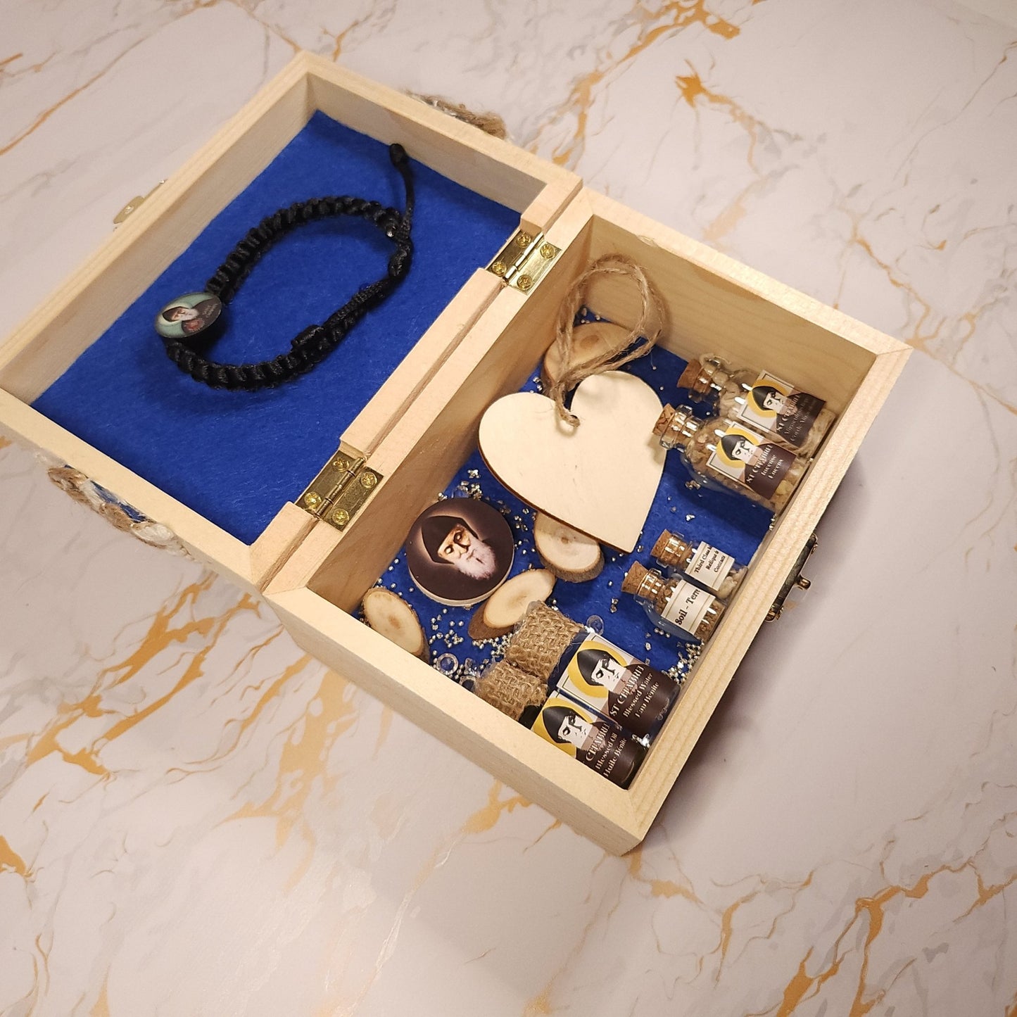 Saint Charbel Wooden Treasure Box (include relic bracelet) - Our Lady of Gifts